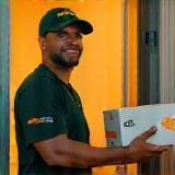 SwiftBite courier at customer door