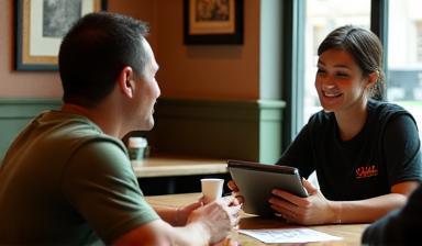 Restaurant partner conversing with SwiftBite rep
